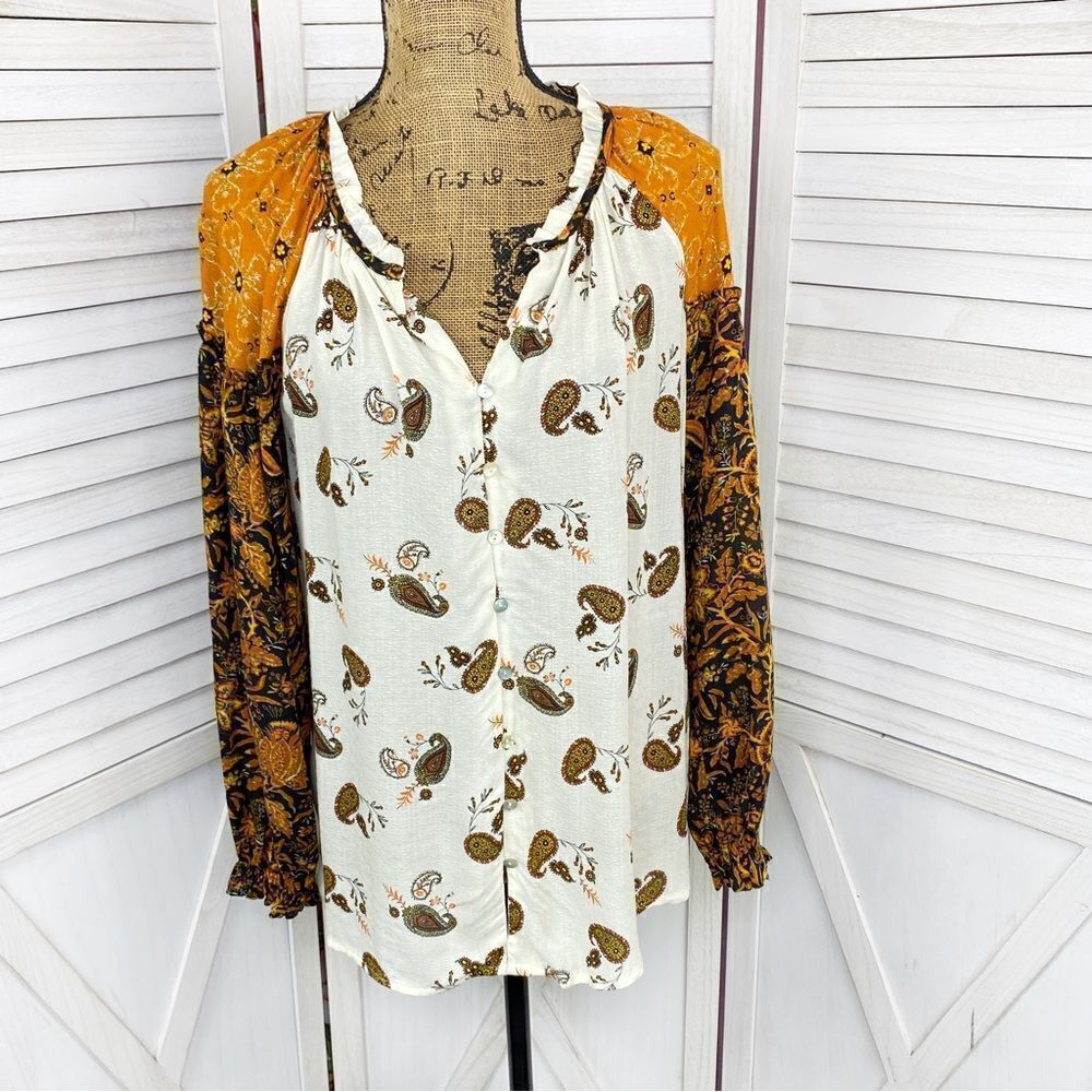 Jane & Delancey Paisley Floral Pattern Block Peasant‎ Blouse Small
